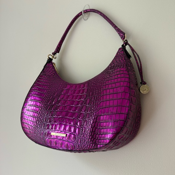 Brahmin Bekka Purple Potion Croc Shoulder Bag Rare Limited - Picture 3 of 11